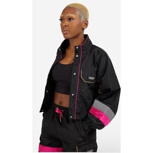 SNIPES 80's Neon Women Black Pink  Nylon Tracksuit Set Jacket Medium
